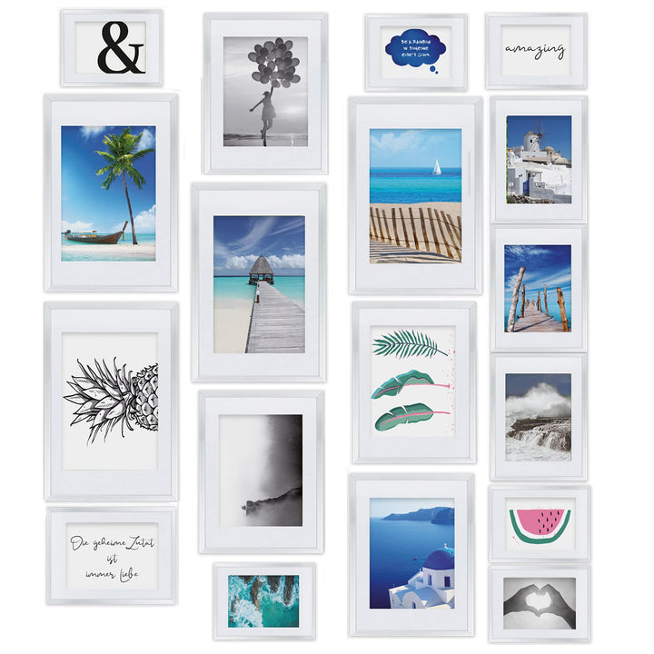 bomoe Bilderrahmen Set 18er Paradise – 6X 10x15 cm, 4X 13x18 cm, 4X 18x24 cm, 4X 20x30 cm Fotowand F