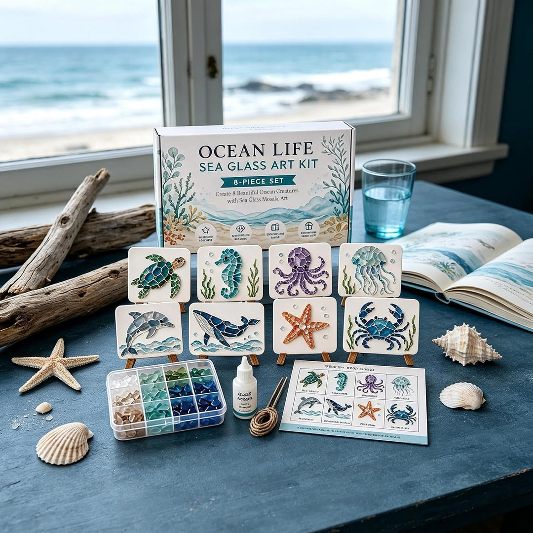 DIY Meeresglas-Mosaik-Kunstset, niedliche 3D-Meerestier-Kunstwerke | Küsten-Wohndekoration, Kreative