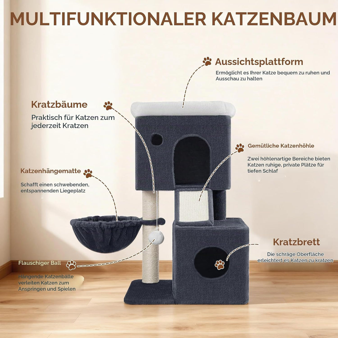 Kratzbaum Klein, 82 cm Hoch Katzenkratzbaum, Katzenbaum Klein mit 2 Gemütlichen Höhlen, 1 Plattform,