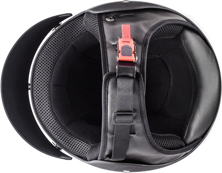 ATO Moto Pilotenhelm Jet Helm mit Leder bezogen + Brille ECE 2205 (M 57/58cm), M 57/58cm
