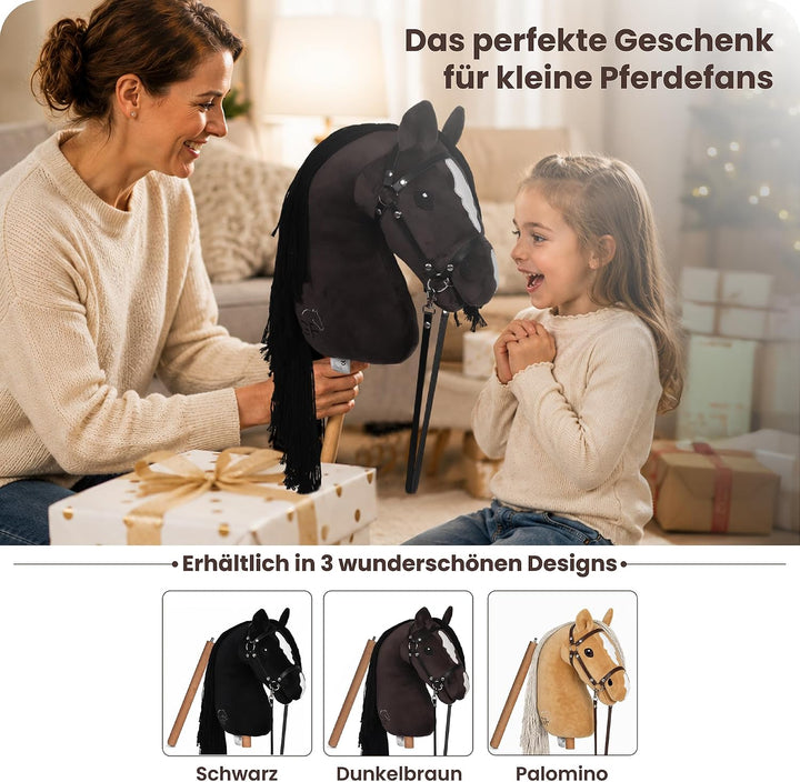 GaloppFreude® Hobby Horse Pferde Braunschecke – Grosses A3 Steckenpferd mit Schraubstab &amp; Trense – H