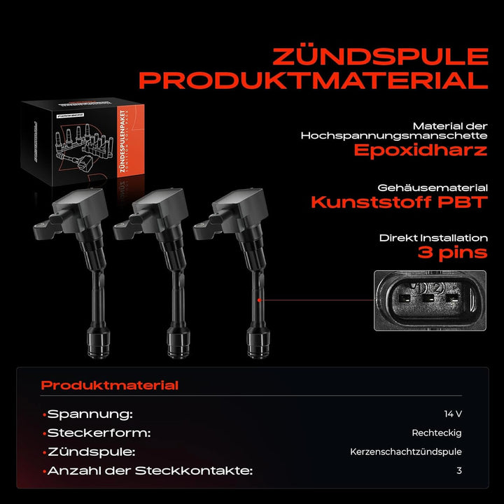 3x Zündspule für B-Max JK C-Max II DXA/CB7 Ecosport Fiesta VI/III Mondeo V Tourneo Connect/Courier T