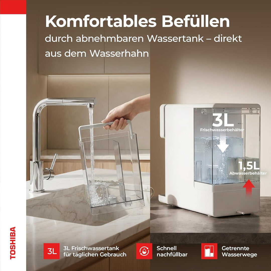 Toshiba Osmoseanlage, Wasserfilter Trinkwasser, Auftisch, Keine Installation, Heisswasserspender, Um