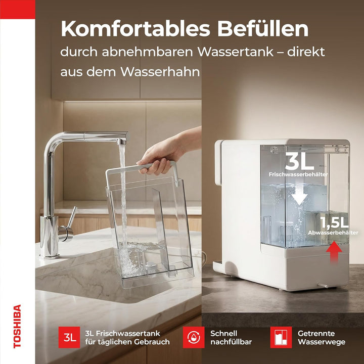 Toshiba Osmoseanlage, Wasserfilter Trinkwasser, Auftisch, Keine Installation, Heisswasserspender, Um