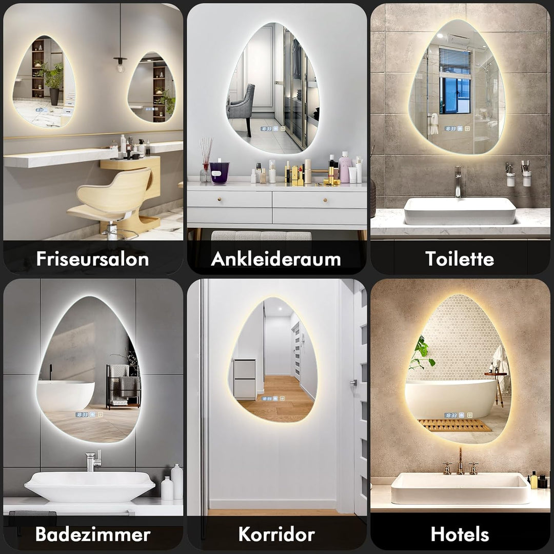 Badezimmerspiegel mit LED-Leuchten für die Wand, beschlagfrei, 3 Farben dimmbar, LED, HD-Hartglas, B