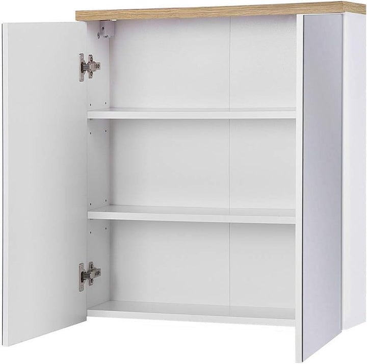 Lomadox Badezimmer Spiegelschrank 60cm weiss mit Wotaneiche, 2-türig, B/H/T: 60/70/20cm