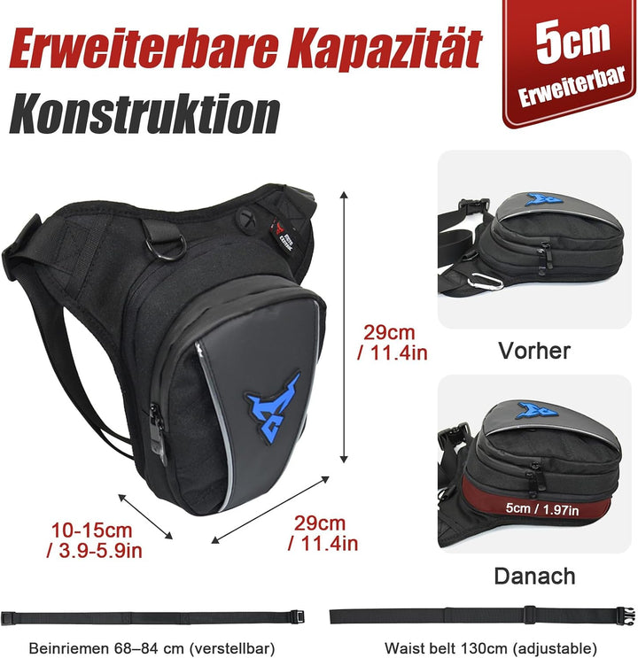 MIGHTYDUTY Motorrad Beintasche Herren Erweiterbar Oberschenkeltasche Hüfttaschen schwarz Gürteltasch
