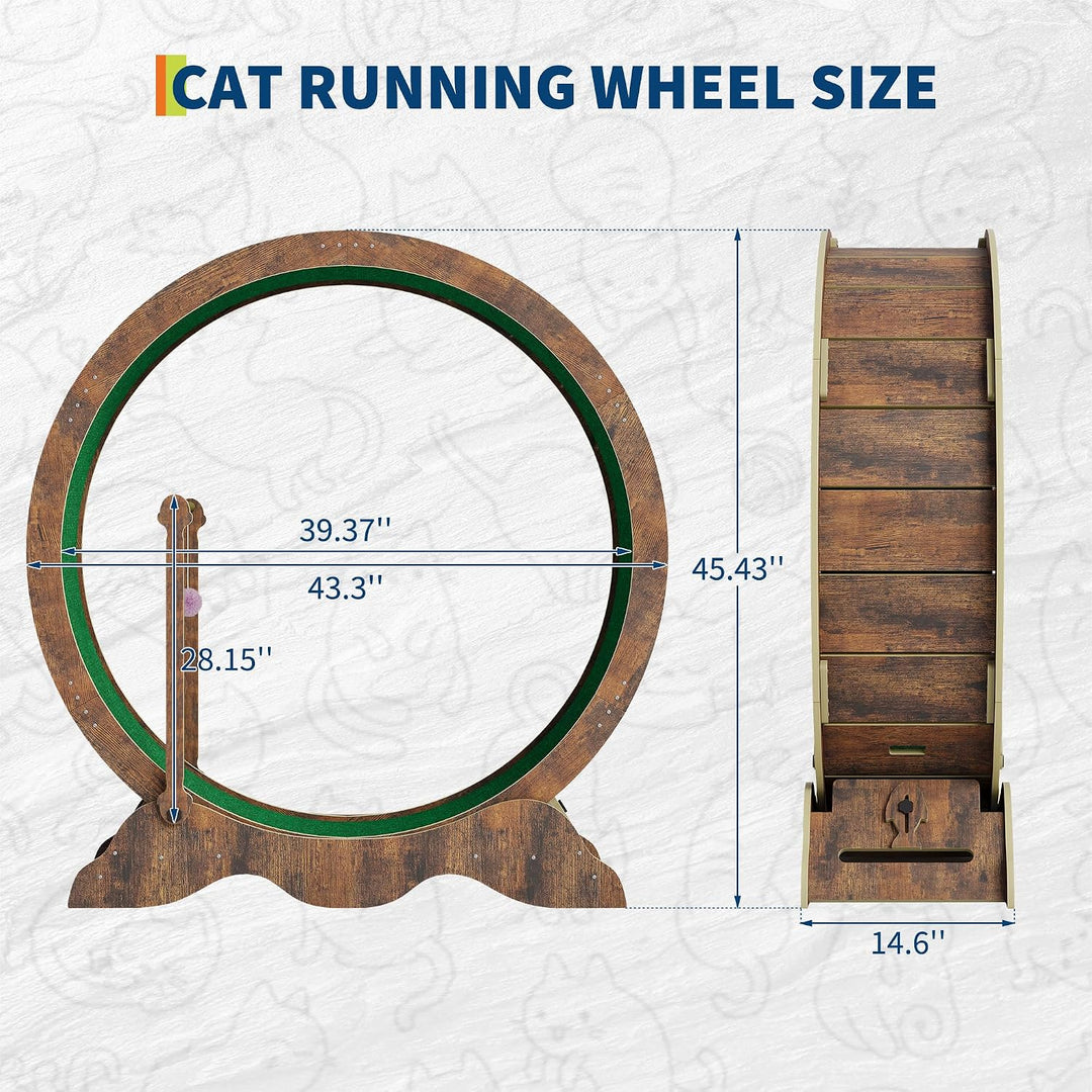 Katzenlaufrad 115cm für Indoor-Katzen - Laufband mit abnehmbarem Teppich, Sicherheitssperre und Spie