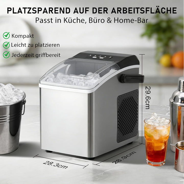 Citybee Eiswürfelmaschine Selbstreinigend 12kg/24h, Eiswürfelmaschine Klein, 9 Eiswürfel in 6 min, E