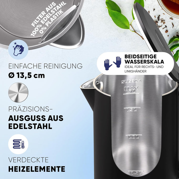 Stillstern Wasserkocher mit Edelstahl Filter [1,7L - 2200W] Wasserkocher mit Präzisionsausguss und A