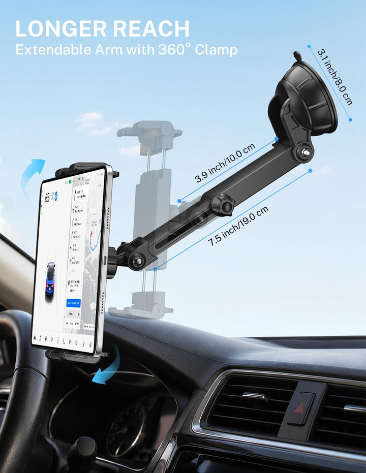 PLDHPRO Tablet Halterung Auto Vorne, Tablethalterungen Auto für LKW Armaturenbrett &amp; Windschutzschei