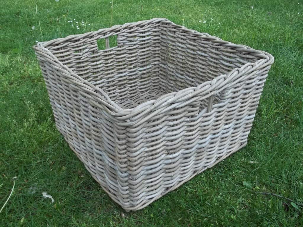 Kaminkorb Holzkorb, Regalkorb, Erntekorb aus Rattan, beige-grau, Gr.3, ca. 50 x 50 x 30