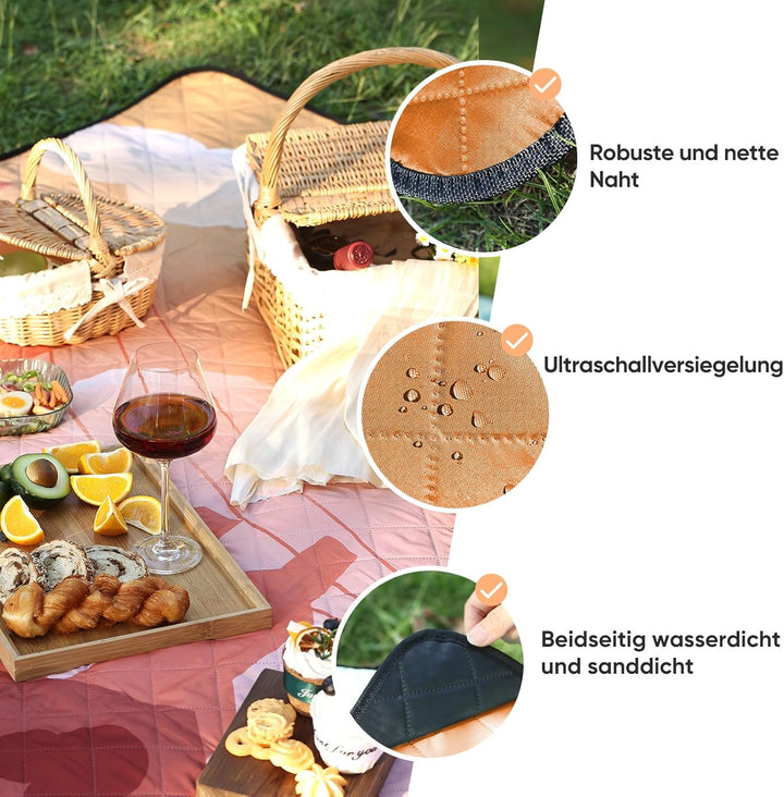 Picknickdecke isoliert 200 x 200cm XXL wasserdicht, 210D Oxford Campingdecke Ultraleicht, Picnic Bla