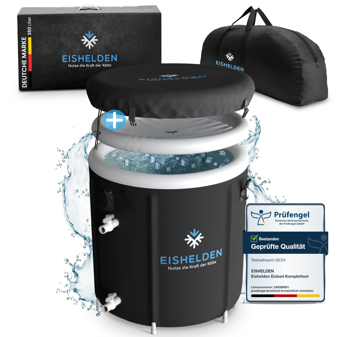 Eishelden Premium Eisbad (80 cm Ø) XL Komplettset - Kryotherapie für Sportler & Anfänger, erleben Si