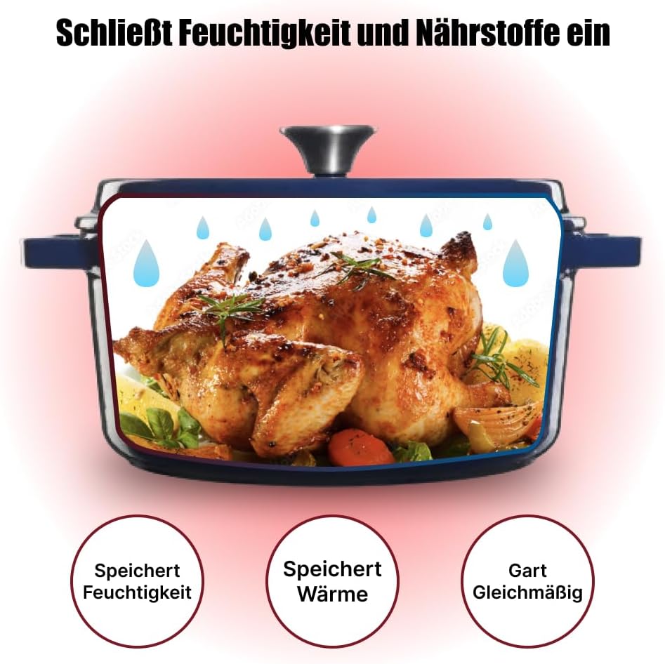 Emaillierter Gusseisentopf mit lid und breiten Griffen – Stylistisches Aussehen Ovaler Schmortopf um