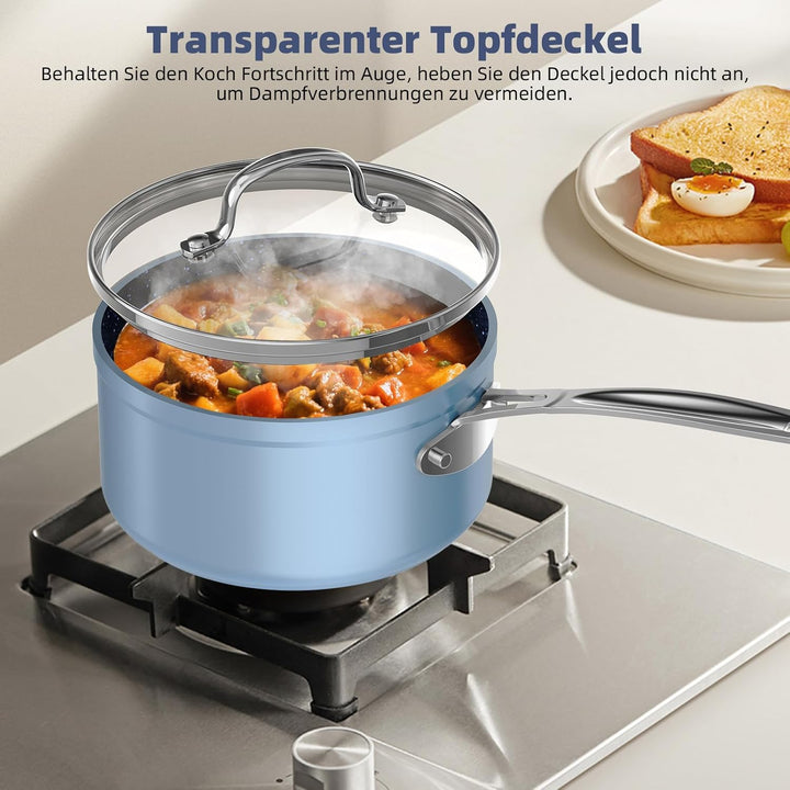 Nuwave Topfsets Pfannenset 12-Teilig Antihaft- Keramik von G10 Duralon Blue, Kochtöpfe mit Topfdecke