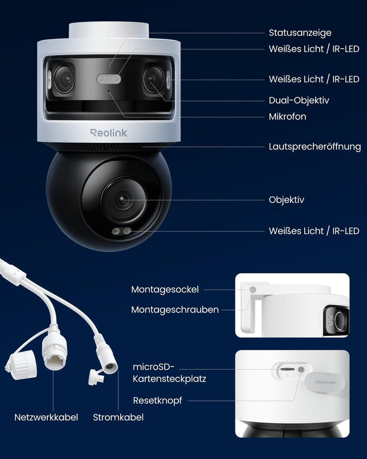 Reolink Dreifachobjektiv PoE Sicherheitskamera für den Aussenbereich, 10MP 180° Panorama & 4K PT mit