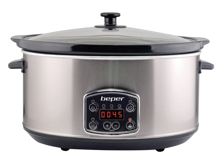 BEPER BC.510 Slow Cooker, 280 W, 4,5 Liter, Glaskeramik, Schwarz und Stahl, Nero E