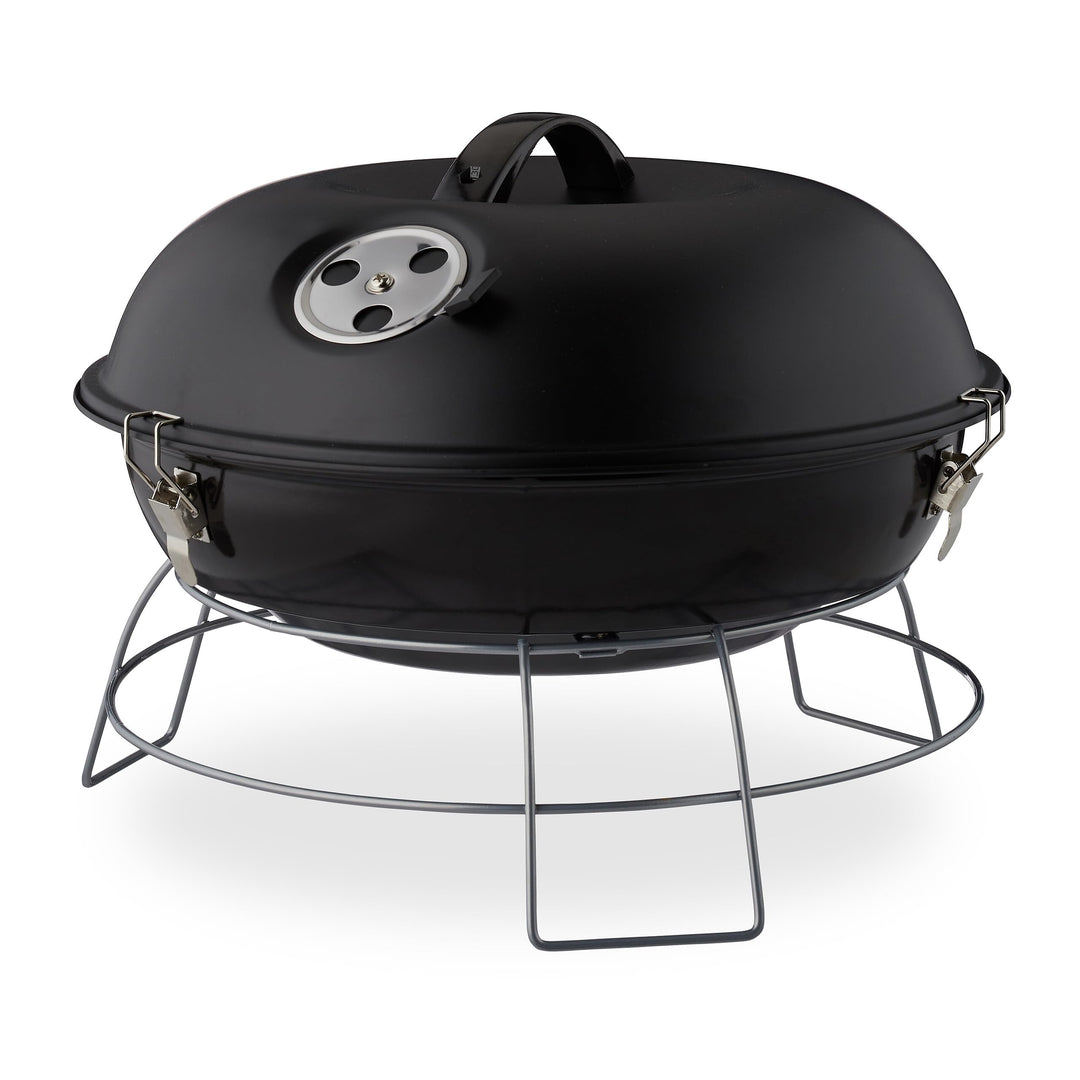 Relaxdays Kugelgrill, tragbar, mit Deckel, leckeres BBQ, Picknickgrill mit grosser Grillfläche, Holz