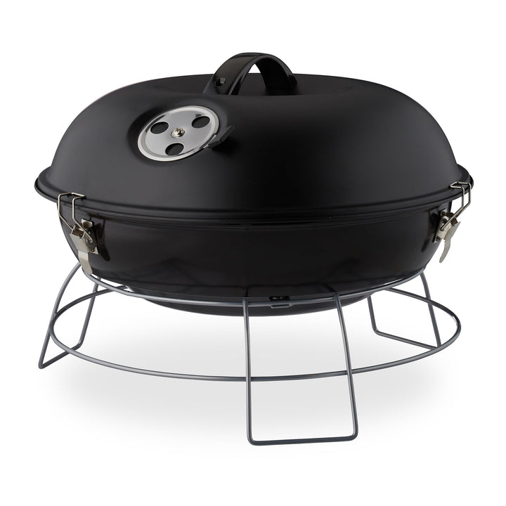 Relaxdays Kugelgrill, tragbar, mit Deckel, leckeres BBQ, Picknickgrill mit grosser Grillfläche, Holz