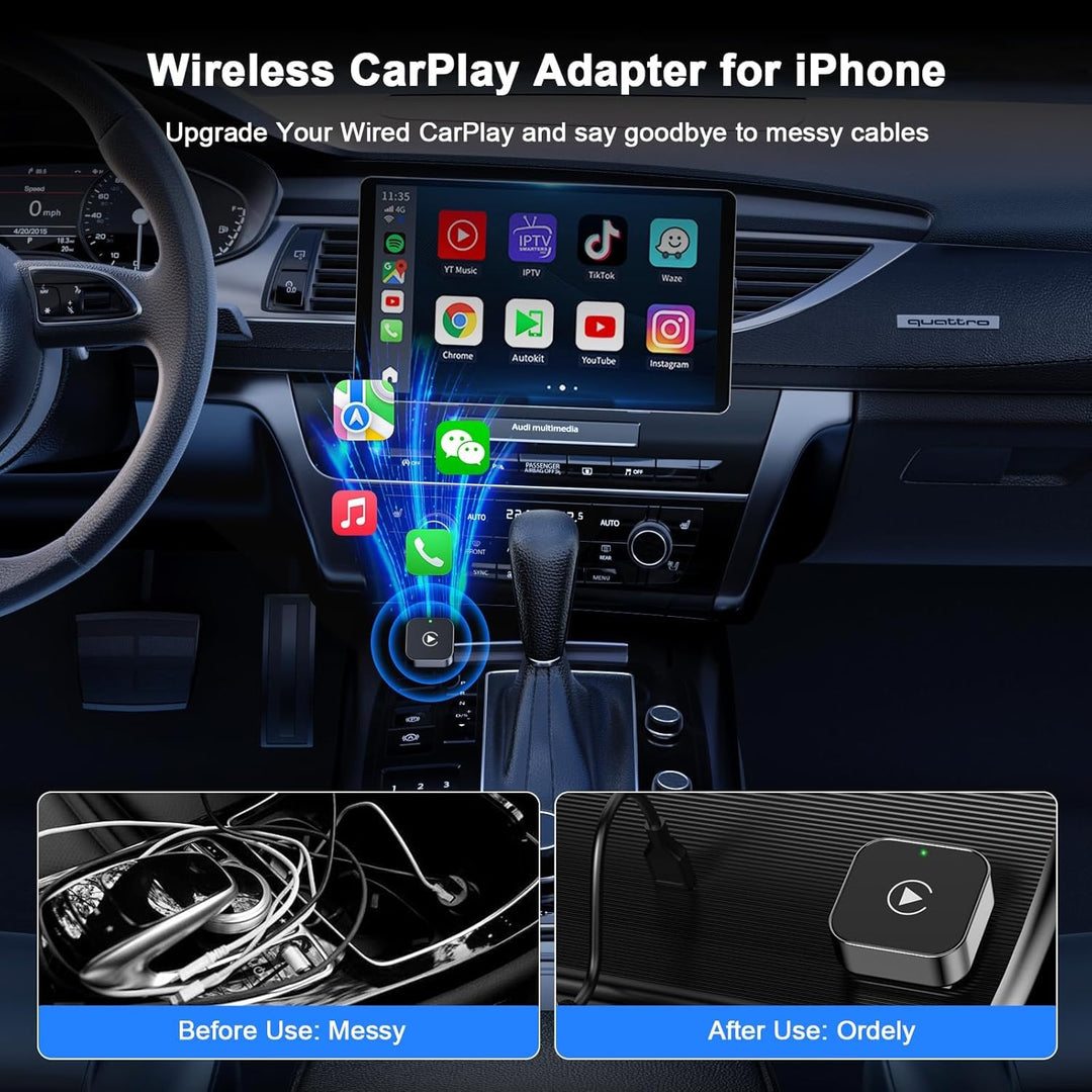 Wireless CarPlay Adapter für iPhone, 2025 Upgraded von Wired CarPlay auf Wire-Less, Plug und Play, 2