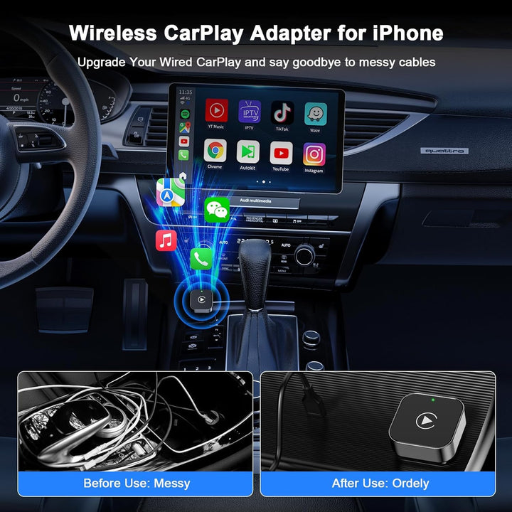 Wireless CarPlay Adapter für iPhone, 2025 Upgraded von Wired CarPlay auf Wire-Less, Plug und Play, 2