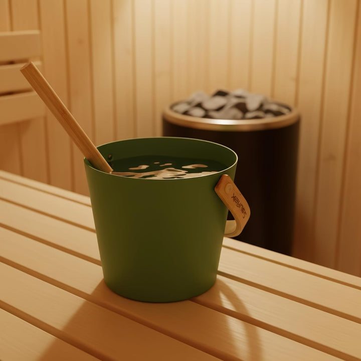 Sauna Zubehör Set: 4L Aluminium Eimer und 42cm Kelle, Bambusgriffe (Waldgrün), Waldgrün