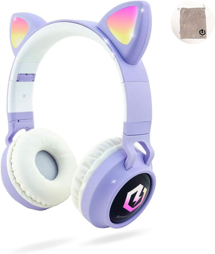 PowerLocus Bluetooth Kopfhörer Kinder, LED Katzenohren, 85dB Sichere Lautstärke, Bluetooth 5.3, Micr