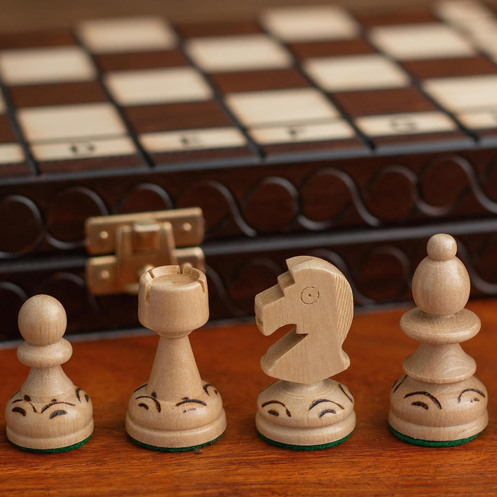 Schachbrett mit Figuren | Master of Chess Schachspiel Holz Braun | Chess Set 35cm | Schachbrett Holz