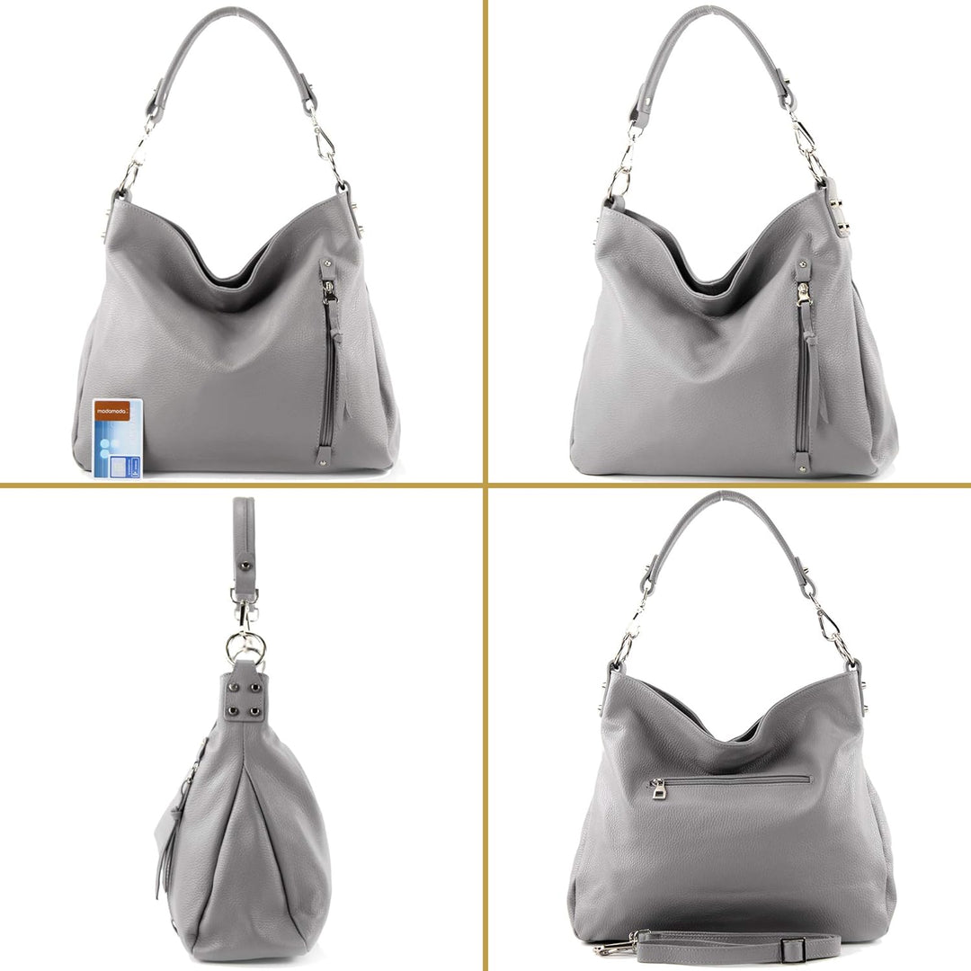modamoda de - T183 - ital. Damen Schultertasche aus Leder Senfgelb, Senfgelb