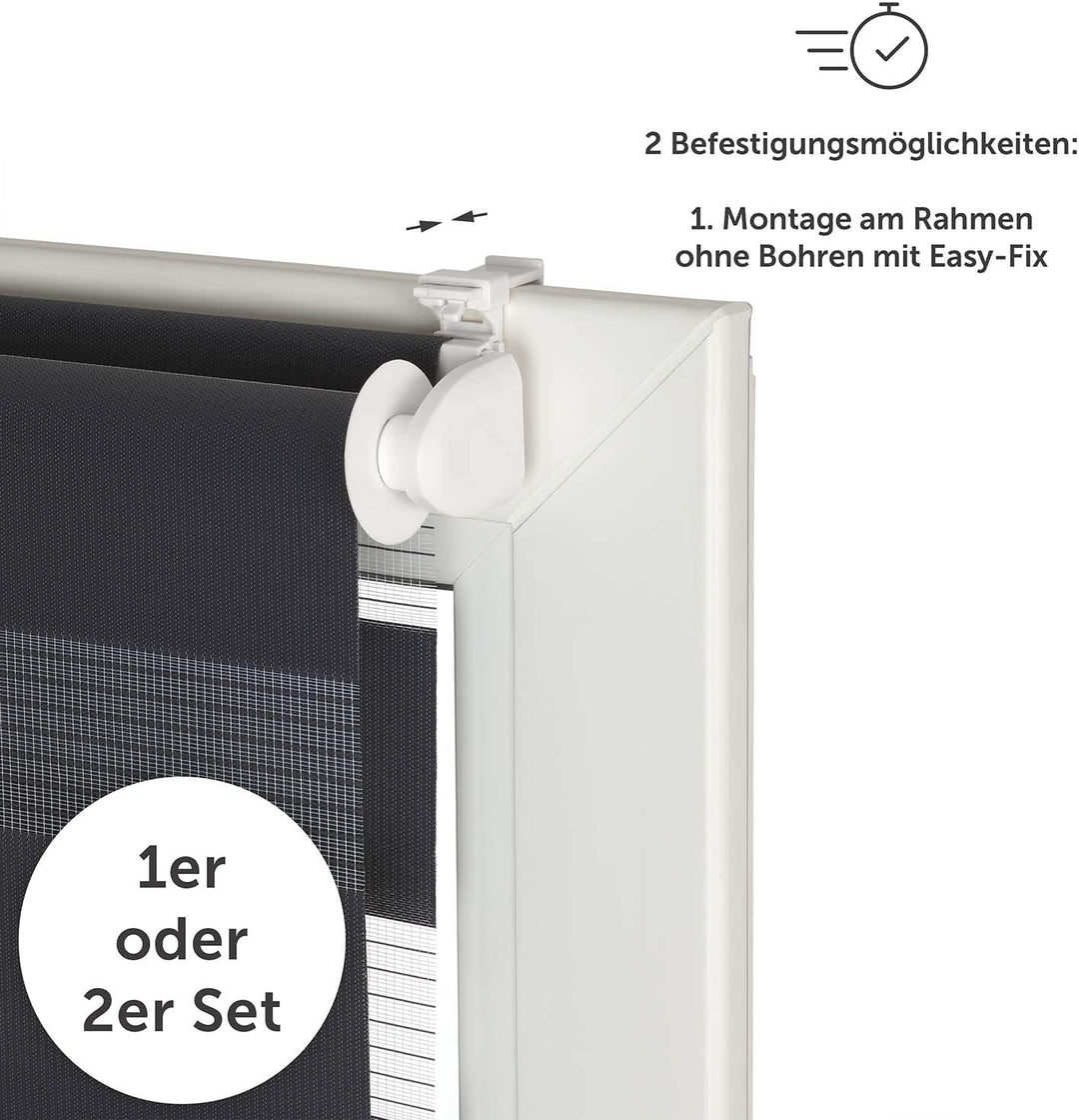 Blumtal Doppelrollo 55 x 130-155cm - Klemmfix Rollo, Rollos für Fenster ohne Bohren, Klemmrollo für