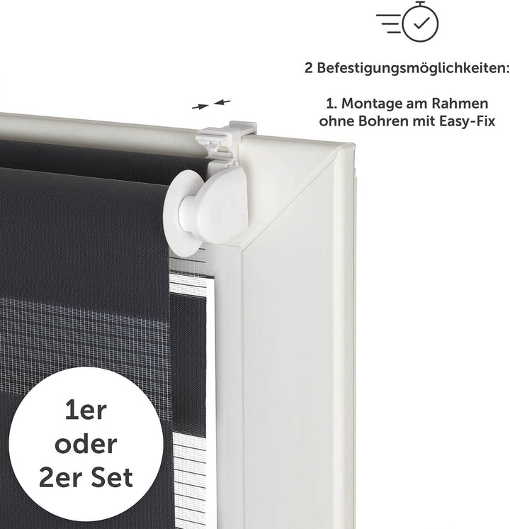 Blumtal Doppelrollo 60 x 155-195cm - Klemmfix Rollo, Rollos für Fenster ohne Bohren, Klemmrollo für
