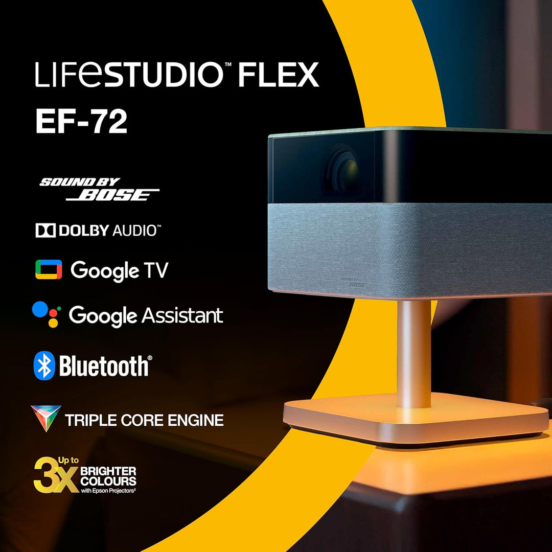 Epson Lifestudio Flex EF-72 Eiche, tragbarer Smart-Projektor, Sound by Bose, Google TV, 4k Pro-UHD,