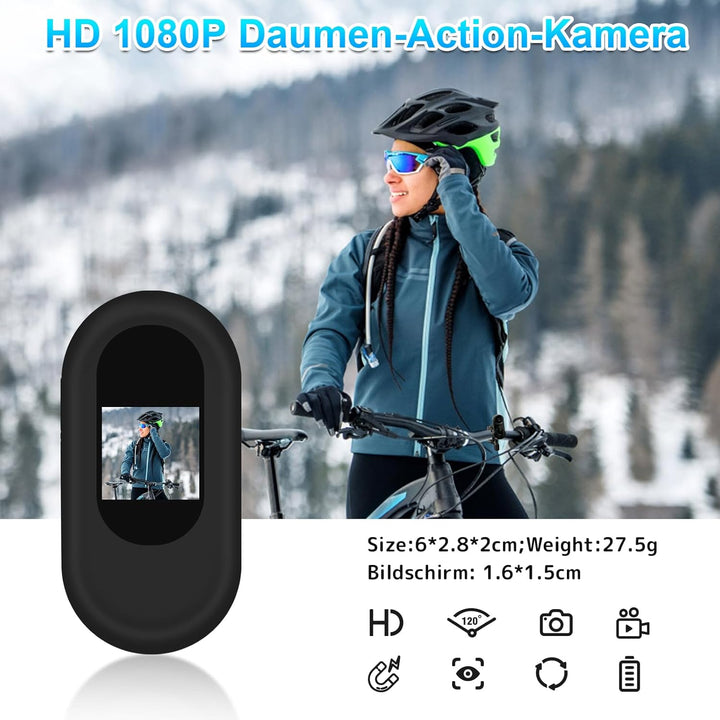 Action Cam, 120° Tragbare Sportkamera mit 0,63-Zoll-Display, Mini-Körperkamera HD 1080P Helm ActionK