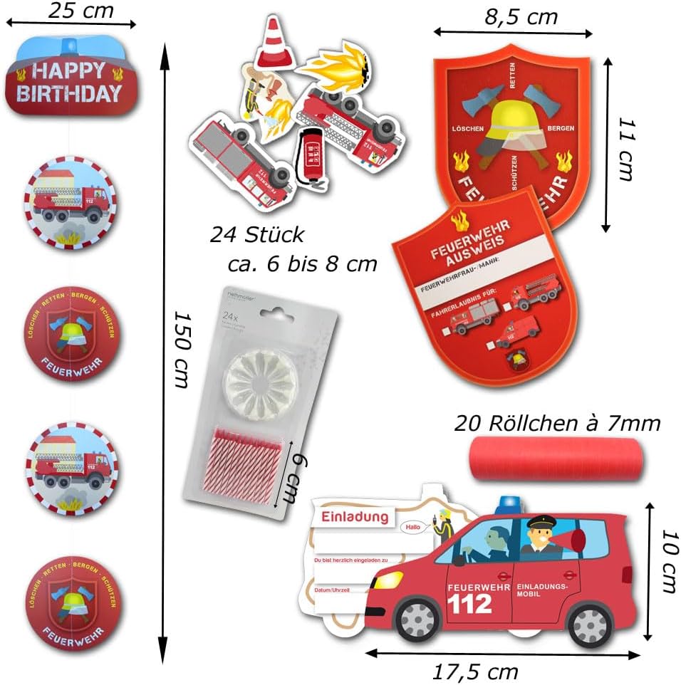 Feuerwehr Geburtstag Deko Partyset XXL - Partydeko & Partygeschirr mit Motiven für den Feuerwehr Kin