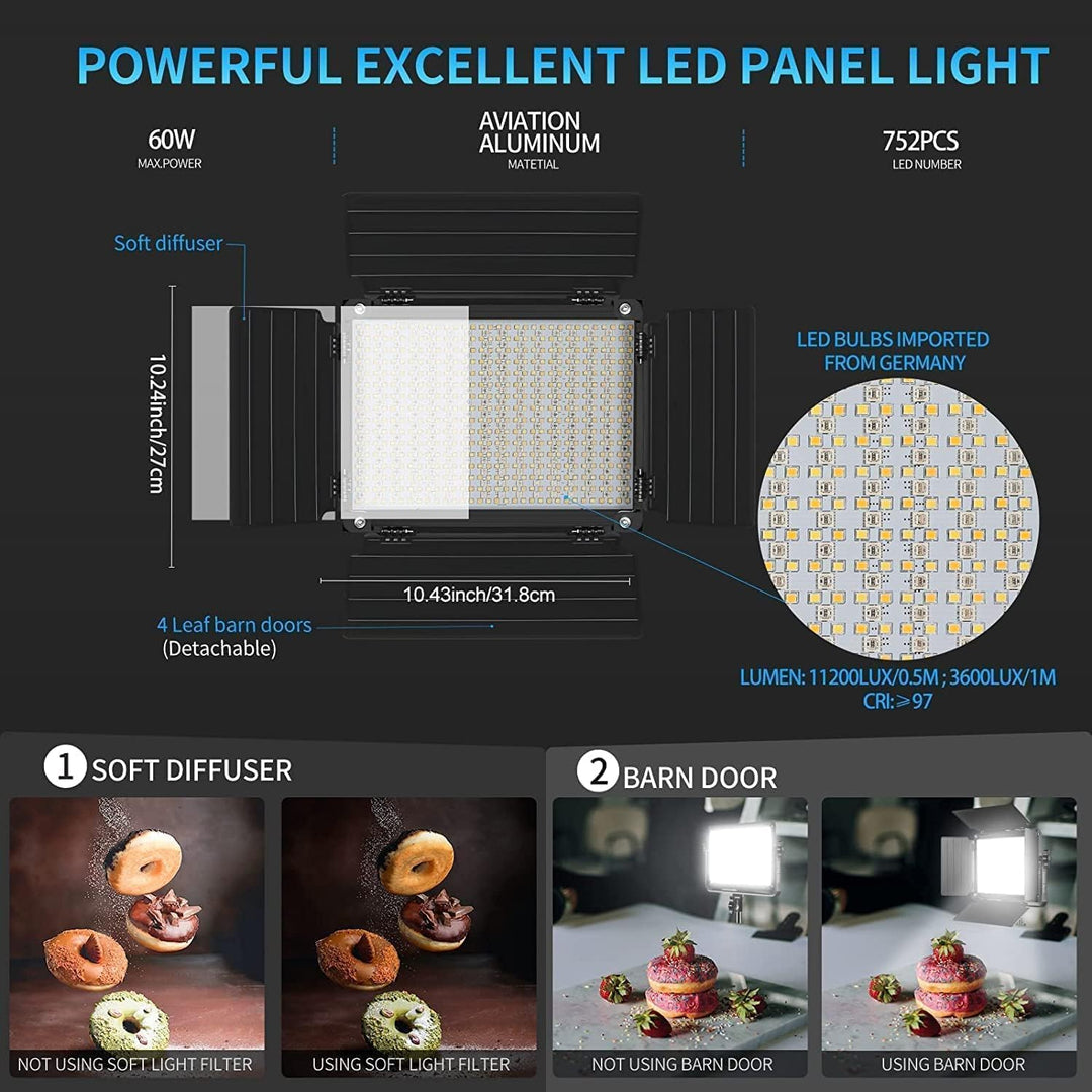 GVM LED Videoleuchte Panel Set, 60W LED Video Beleuchtung mit Ständer, 3200K~5600K APP-Steuerung LED