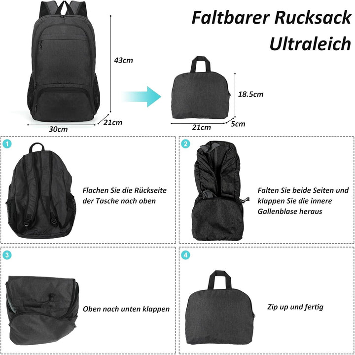 TANTOMI Wanderrucksack Ultraleicht Faltbarer Rucksack Klein, Packable Tagesrucksäcke Trekkingrucksac