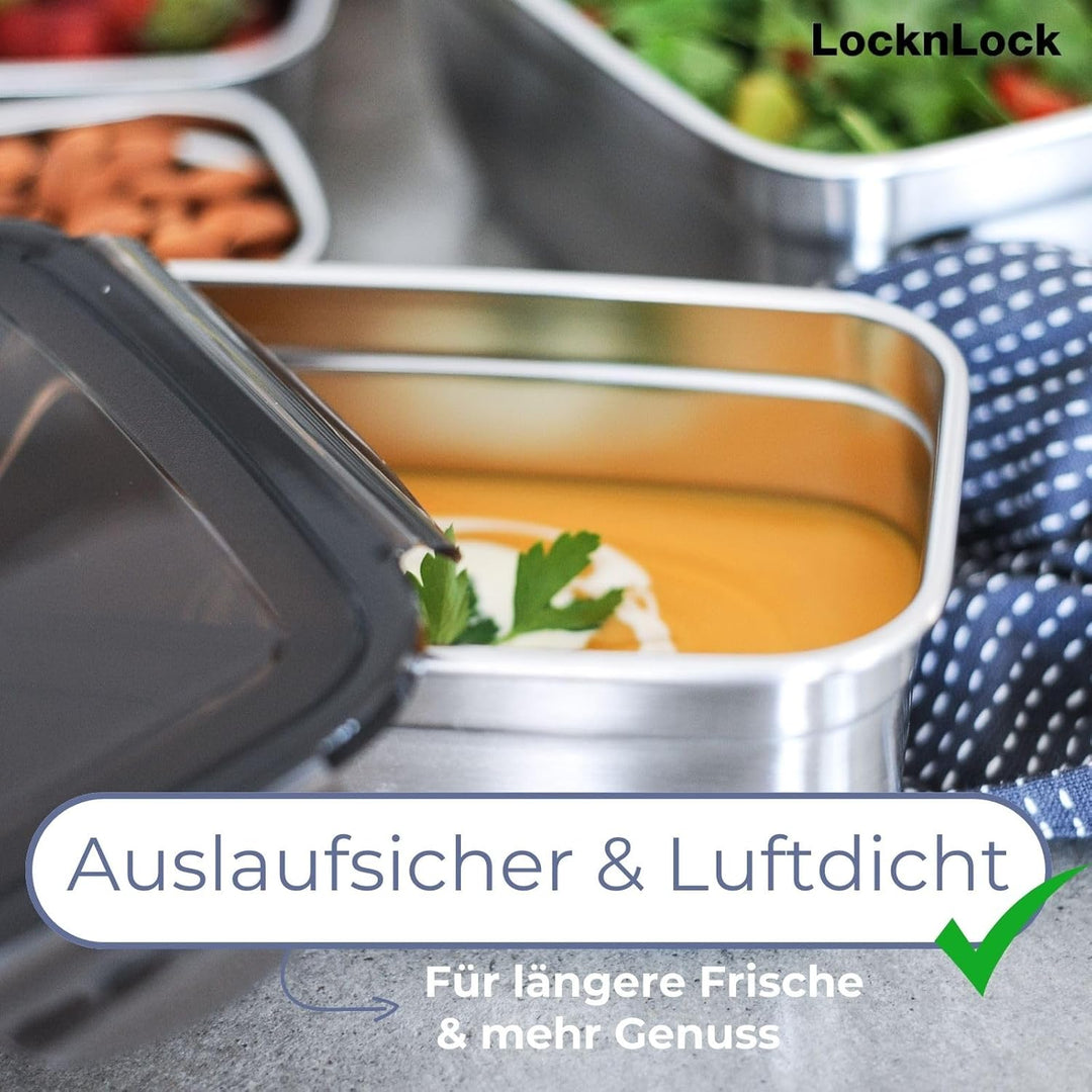 LocknLock Edelstahl Vorratsdose mit Deckel, 1,9 L, 225 × 160 × 85 mm, BPA-Frei, Spülmaschinengeeigne