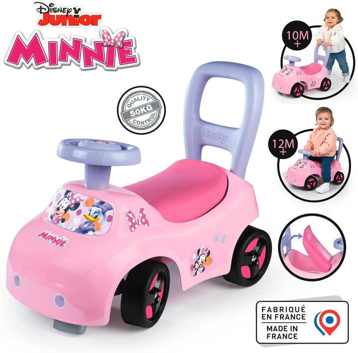 Smoby Minnie Maus Rutscher – wendiges Kinderfahrzeug mit Hupenlenkrad – Rückenstütze, Staufach, Kipp