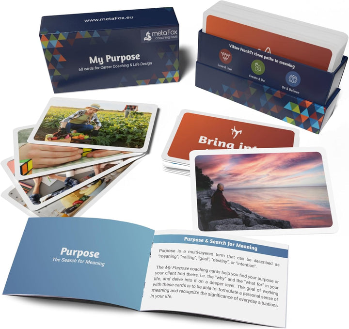 metaFox - My Purpose Cards - 60 Coaching Cards for Finding Purpose, Logotherapy, Career Coaching - U