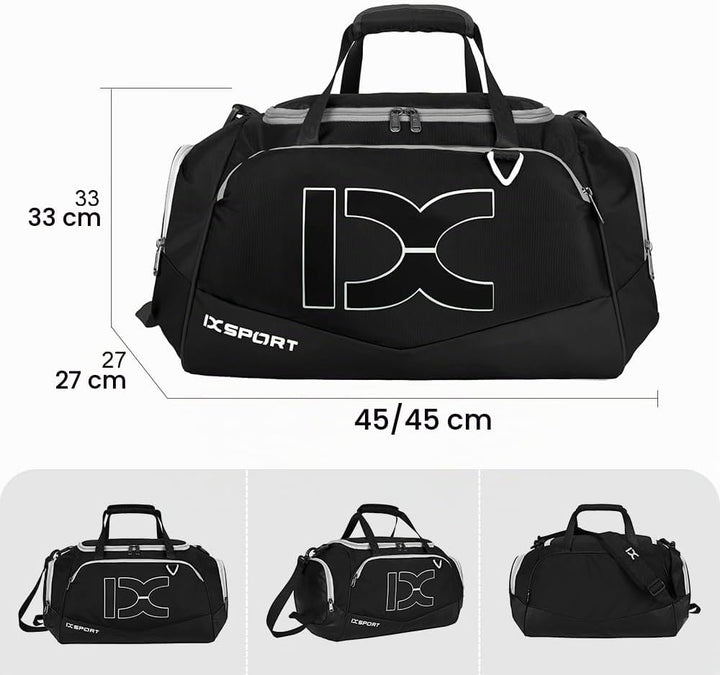 INOXTO Grosse Sporttasche, Faltbare Sport-Reisetasche mit Nass- und Trockentaschen und Schuhfach, He