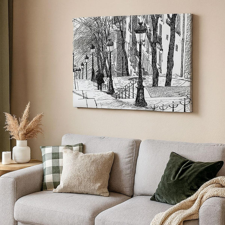 Bilder auf Leinwand 100x70cm Leinwandbild mit Rahmen Strasse Grafiken Gross Wanddeko Bild Schlafzimm