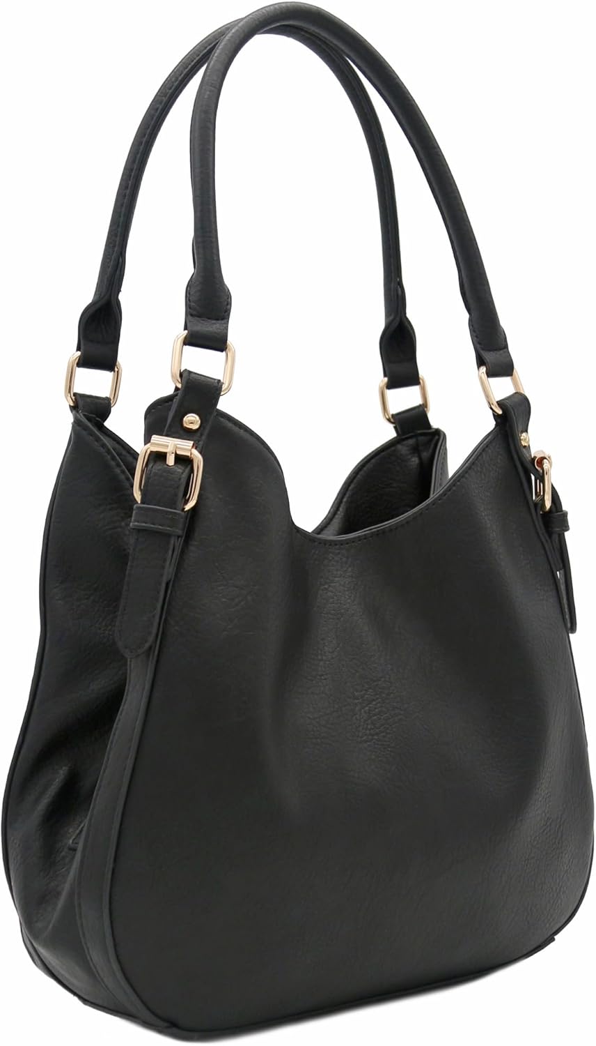 Leichte Hobo-Tasche aus Kunstleder mit 3 Fächern Schwarz, Schwarz