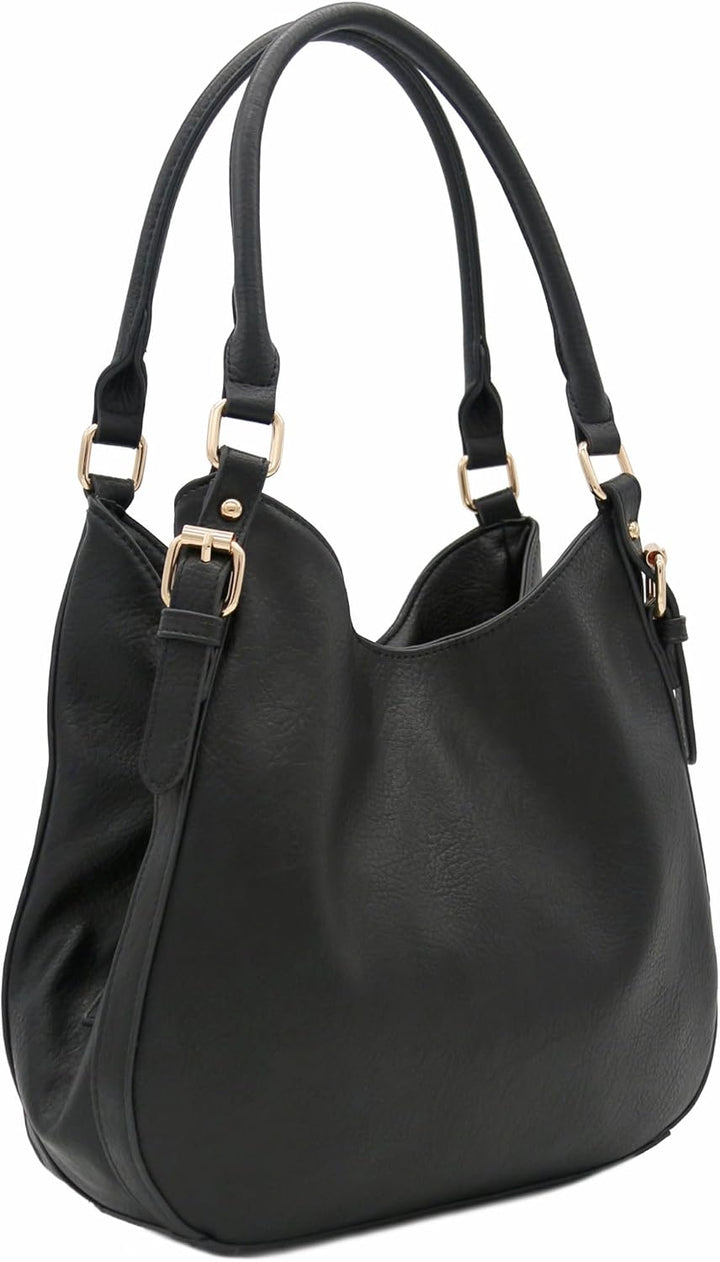 Leichte Hobo-Tasche aus Kunstleder mit 3 Fächern Schwarz, Schwarz