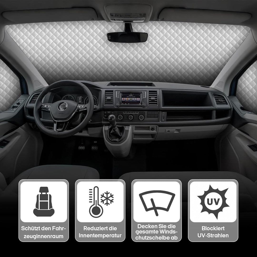 MaxEarn Thermomatte Fahrerhaus passend für VW T5 & T6(ab 2003), Luxus Interne Auto Sonnenblende Fron