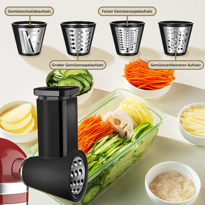 Edelstahl Fleischwolf Aufsatz für Kitchenaid, Mit 4 Gemüseschneideaufsatz 4 Mahlscheiben 3 Klingen 3