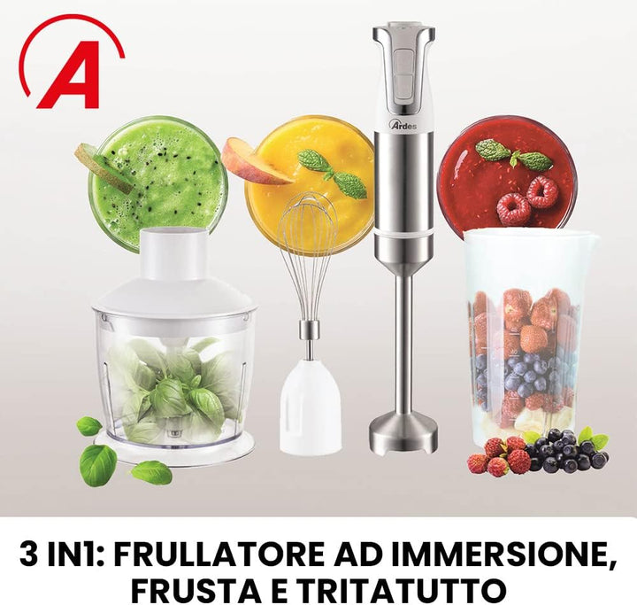 ARDES - ARSET01 TRINITY Stabmixer 3-in-1 - Stabmixer und Schneebesen mit Profimotor - Küchenmixer mi
