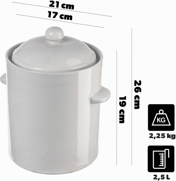 KADAX 2,5L Steinzeugtopf, Dichter Keramiktopf mit Deckel, Spülmaschinenfester Steinguttopf, handgefe
