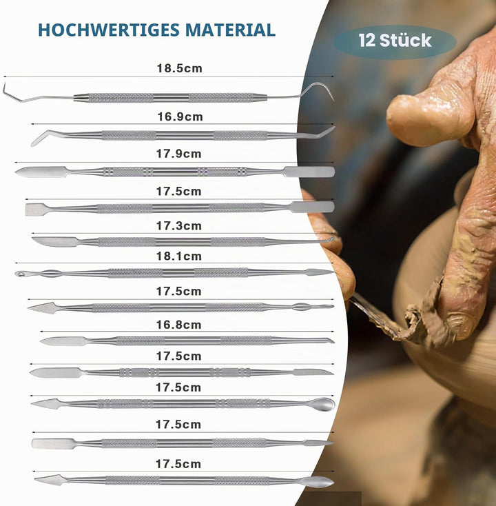 Coolty 12 Stück Tonwachs Schnitzer Werkzeuge, Doppelseitige Edelstahl-Wachs Ton Modellierung Schnitz