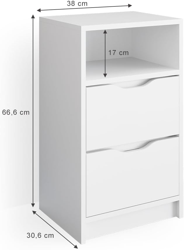 Vicco Nachttisch Ruben, Weiss, 38 x 66.6 cm Einzeln, Einzeln